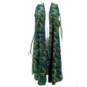 Lularoe Joy Womens Black Green Blue Stripe Open Sleeveless Cardigan Top X-Small